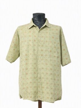 Vintage Burma Bibas Button Front Shirt Men's Size XL Green 100% Cotton